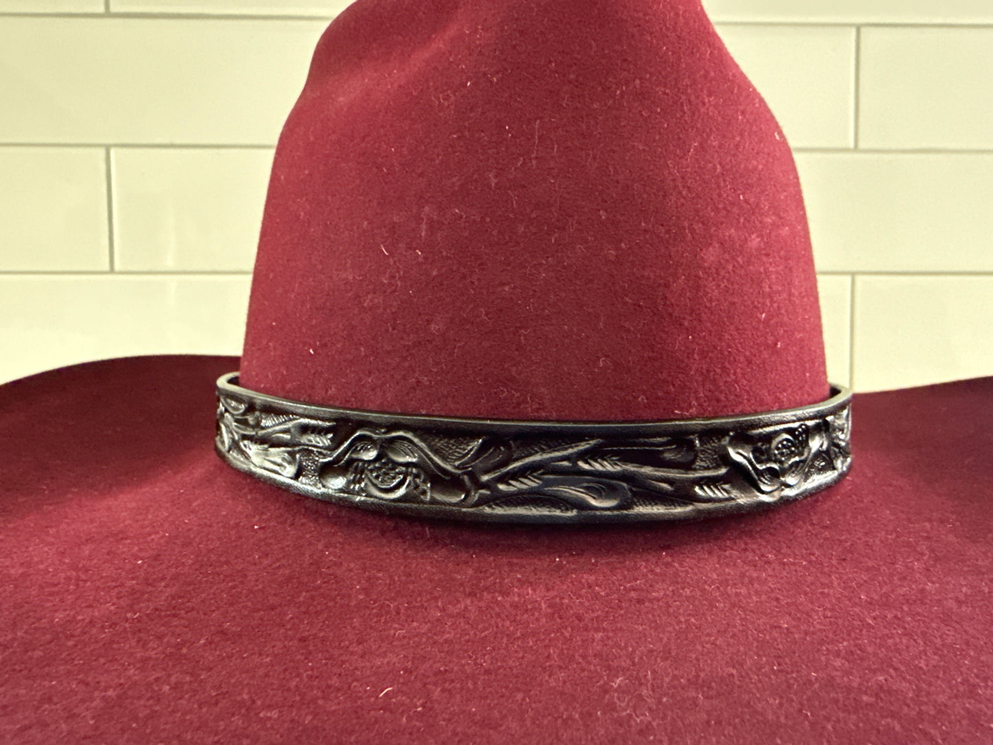 Hand Carved Leather Hat Band