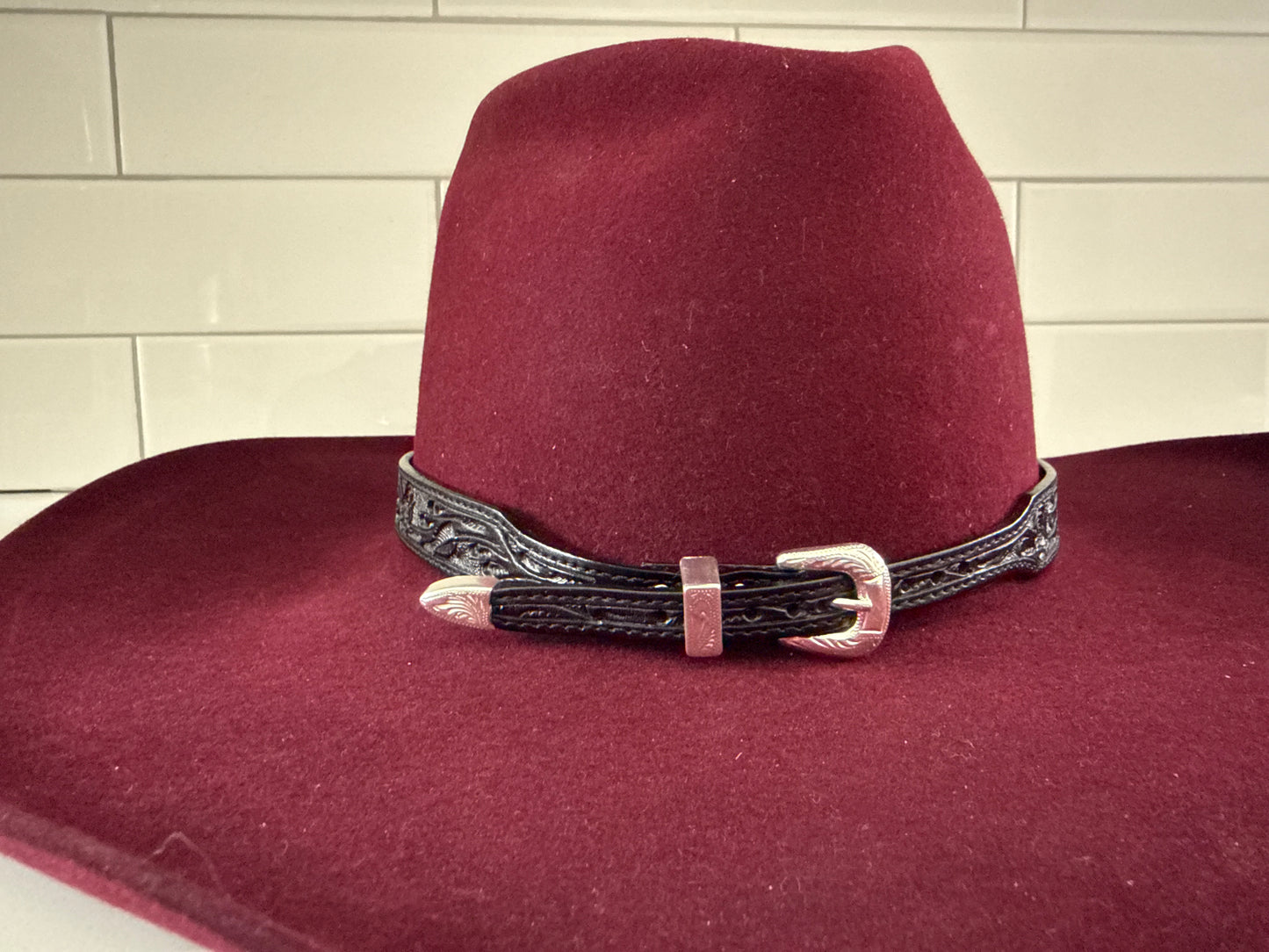 Western Tooled Leather Hat Band - Roses